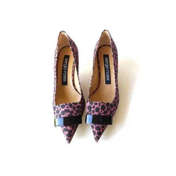 SERGIO ROSSI Heels SR1 Pink Leopard Kitten Heels Womens Size 6 - Picture 1 of 10